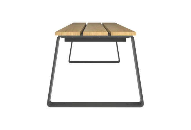 Banquette urbaine en bois et métal vue du piètement