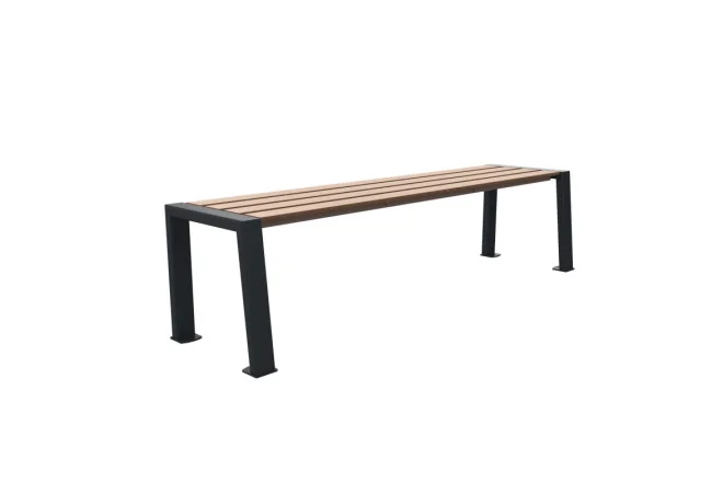 Banquette publique acier et lames HPL coloris chêne clair