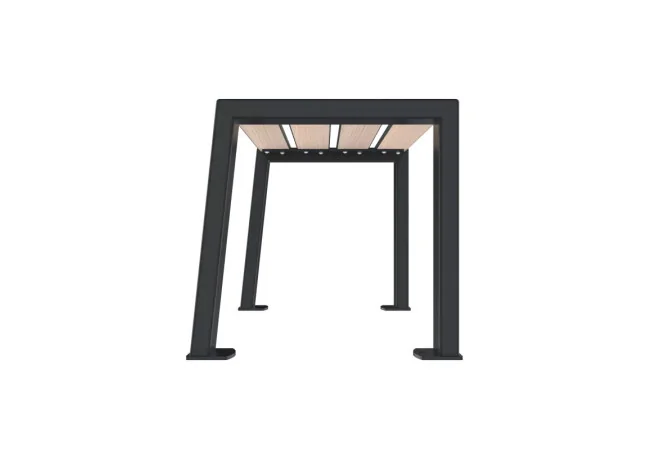 Banquette collectivité une place métal et lames HPL coloris chêne clair vue de profil