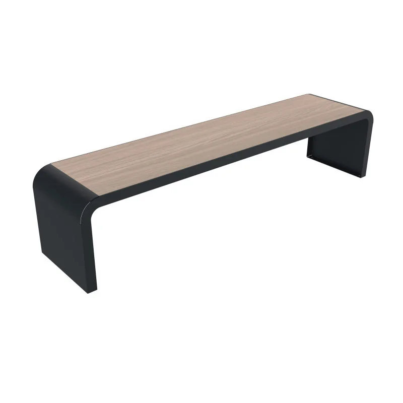 Banquette urbaine design HPL coloris chêne clair et acier anthracite