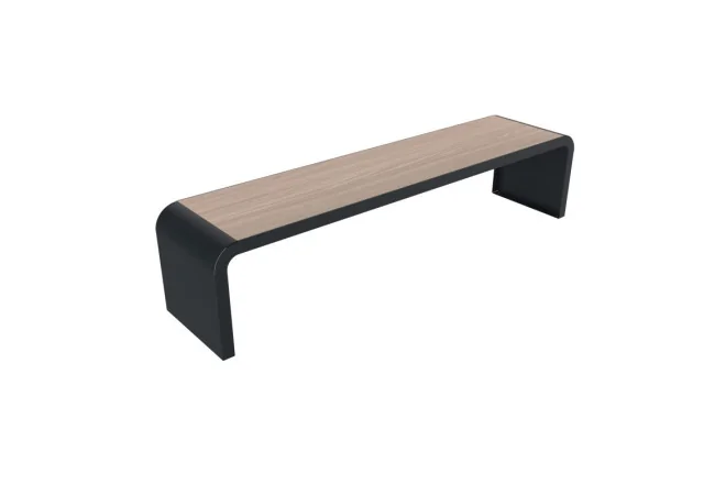 Banquette urbaine design HPL coloris chêne clair et acier anthracite