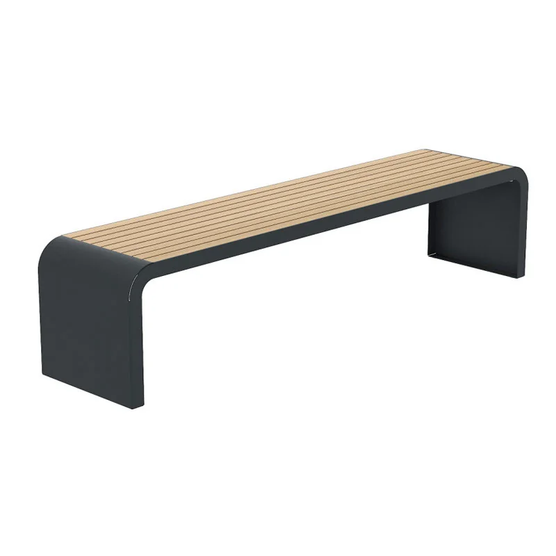 Banquette urbaine design HPL effet lames chêne clair et acier anthracite