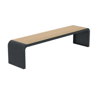 Banquette urbaine design HPL effet lames chêne clair et acier anthracite