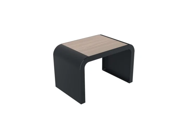 Banquette urbaine 1 place HPL coloris chêne clair et acier anthracite