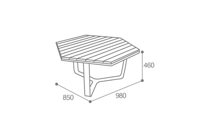 dimensions de la table basse extérieure hexagonale en bois et acier