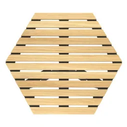 Table basse extérieure hexagonale vue du plateau en bois