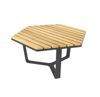 Table basse extérieure hexagonale en bois et acier