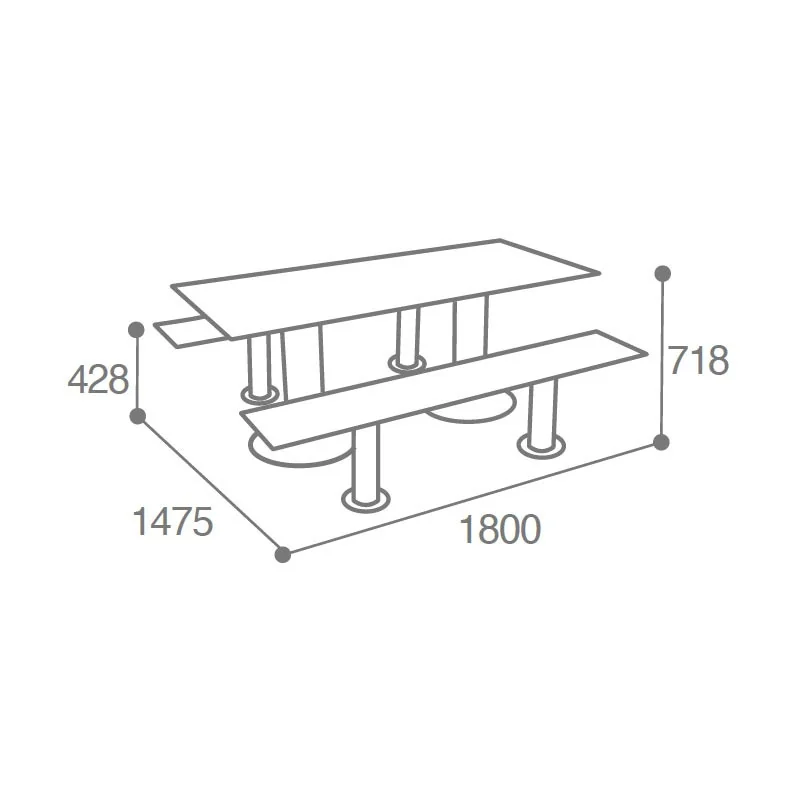 dimensions de la table de pique-nique en bois et acier avec bancs séparés