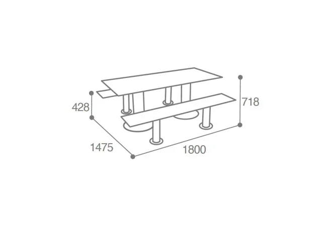 dimensions de la table de pique-nique en bois et acier avec bancs séparés