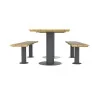 Table extérieure 6 places en bois et acier avec assises séparées vue de profil