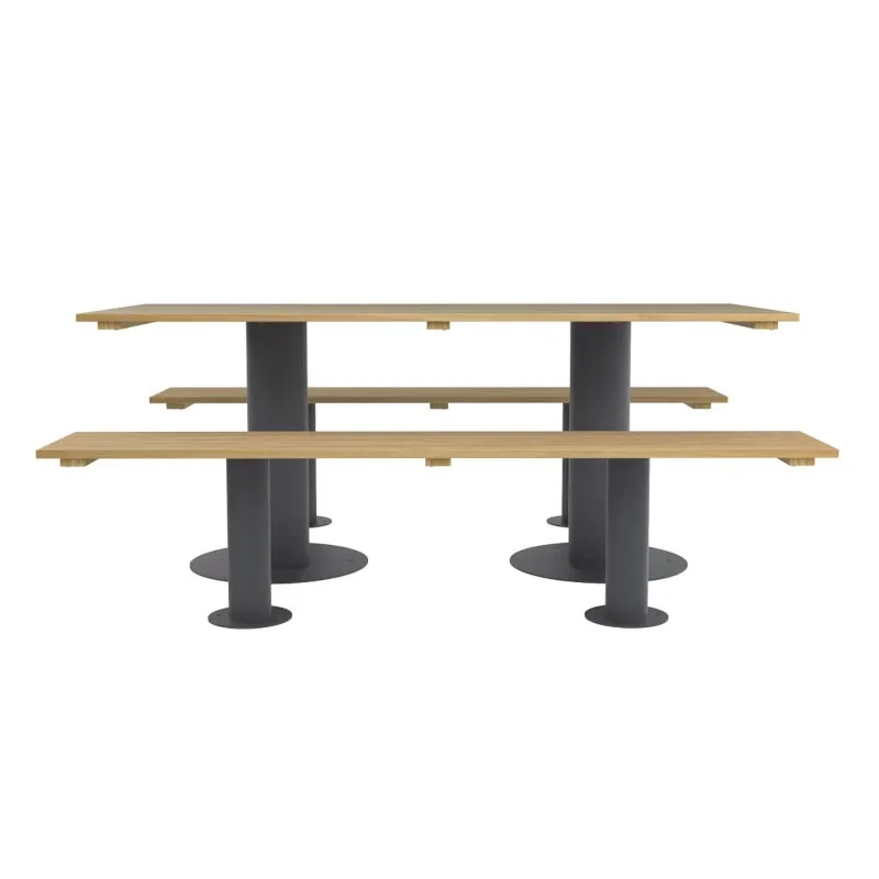 Table pique-nique 6 places en bois et acier avec bancs séparés vue de face