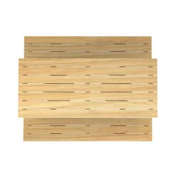 Table de pique-nique en bois et acier vue du plateau et des assises en robinier