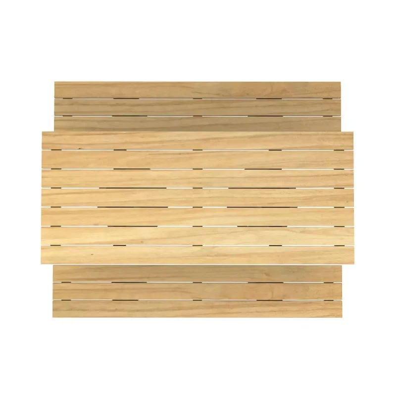 Table de pique-nique en bois et acier vue du plateau et des assises en robinier