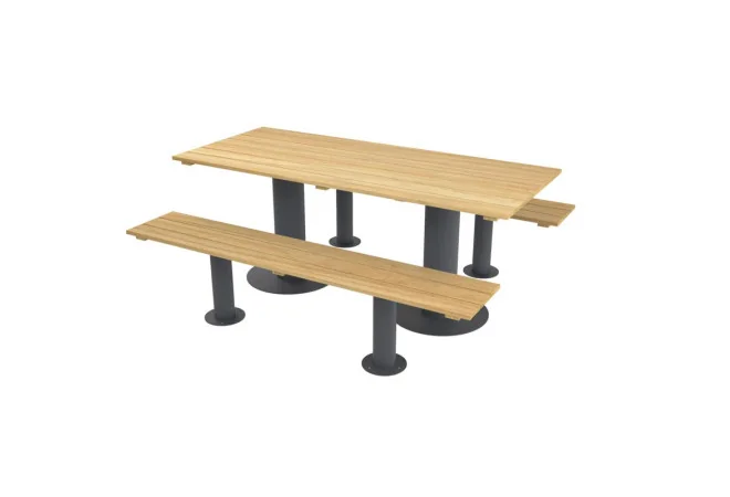 Table de pique-nique en bois et acier avec bancs séparés