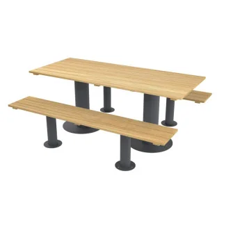 Table de pique-nique en bois et acier avec bancs séparés