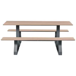 Table pique-nique en compact HPL effet bois chêne clair et acier vue de face
