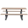 Table pique-nique en compact HPL effet bois chêne clair et acier vue de face