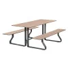 Table pique-nique HPL effet bois chêne clair et acier avec trou de parasol