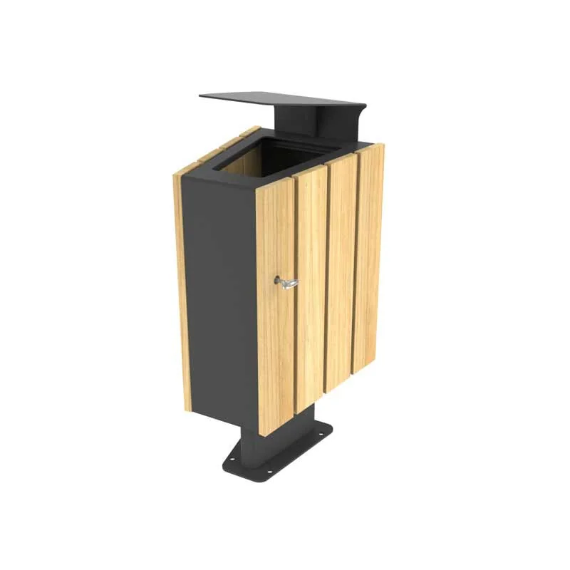 Poubelle urbaine bois et métal avec pare-pluie 60 L