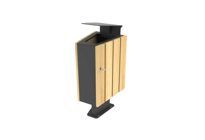 Poubelle urbaine bois et métal avec pare-pluie 60 L