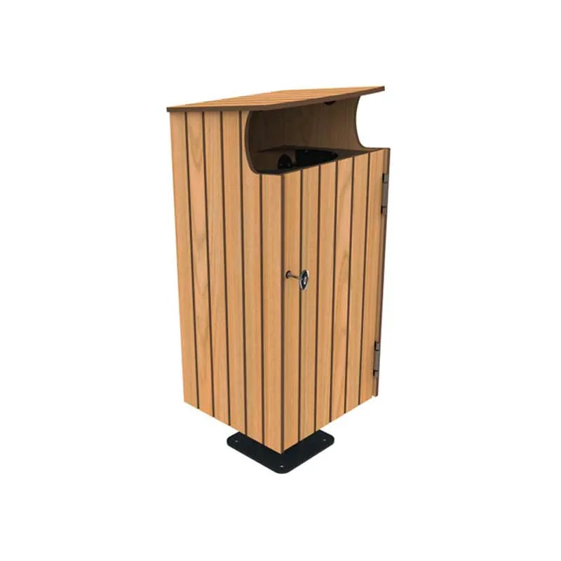 Poubelle publique HPL effet teck et acier avec pare-pluie 80 L