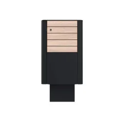 Poubelle collectivité HPL lames horizontales et acier 60 L coloris chêne clair vue de face