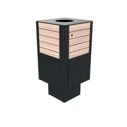 Poubelle de ville HPL lames horizontales et acier 60 L coloris chêne clair