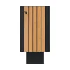 Poubelle de ville HPL lames verticales et acier 60 L coloris teck vue de face