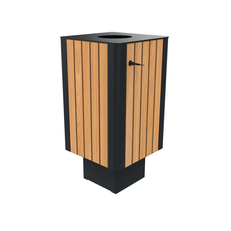 Poubelle publique HPL lames verticales et acier 60 L coloris teck