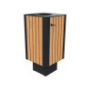 Poubelle publique HPL lames verticales et acier 60 L coloris teck