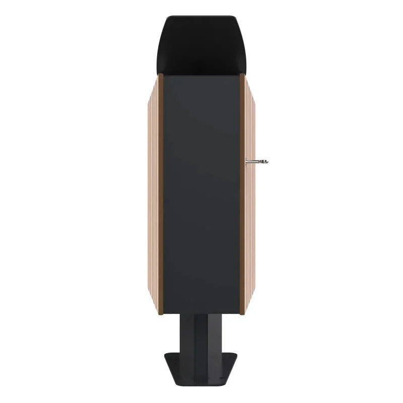 Poubelle extérieure design HPL et acier 60 L coloris chêne clair vue de face