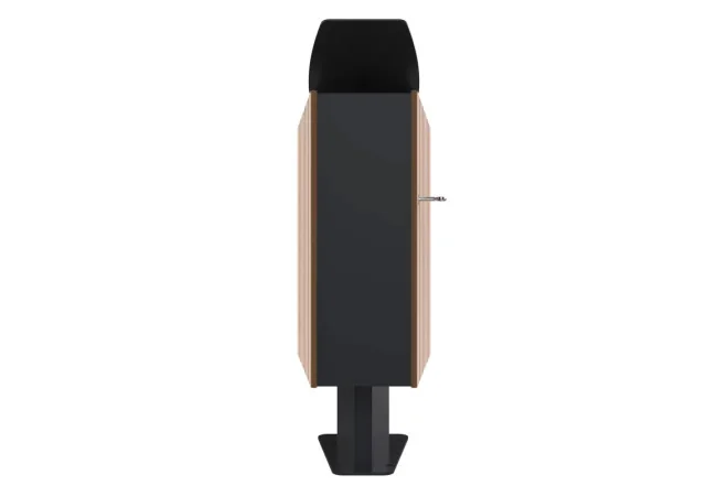 Poubelle extérieure design HPL et acier 60 L coloris chêne clair vue de face