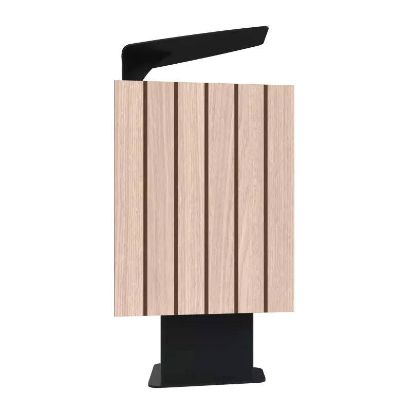 Poubelle publique HPL et acier 60 L coloris chêne clair vue latérale