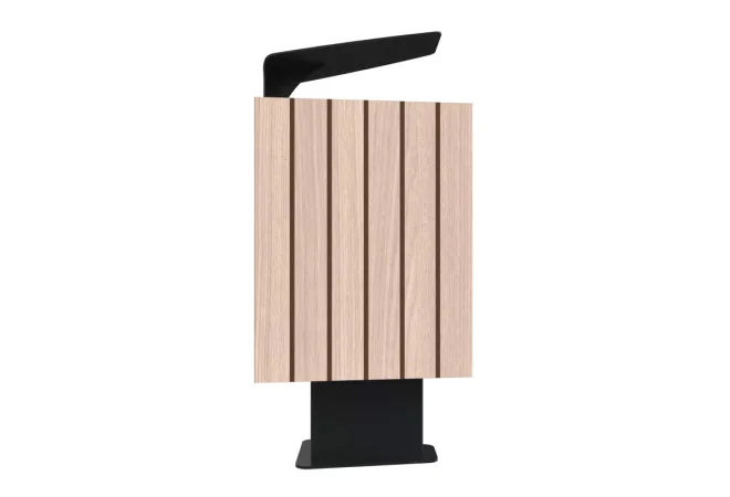 Poubelle publique HPL et acier 60 L coloris chêne clair vue latérale