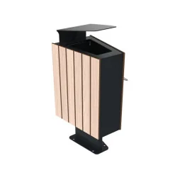 Poubelle pour collectivité HPL et acier avec pare-pluie 60 L coloris chêne clair