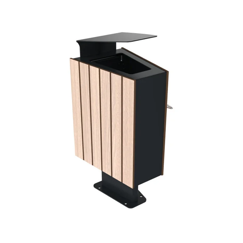 Poubelle pour collectivité HPL et acier avec pare-pluie 60 L coloris chêne clair