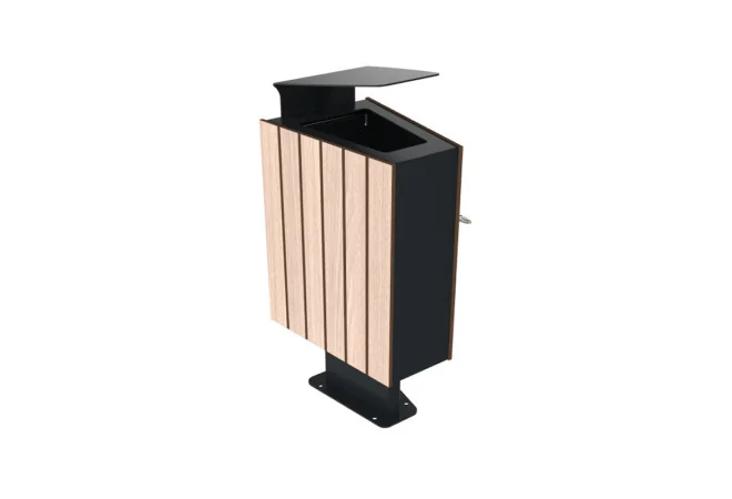 Poubelle pour collectivité HPL et acier avec pare-pluie 60 L coloris chêne clair