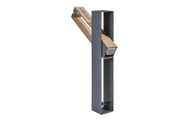 Cendrier urbain 1,5 L en HPL coloris chêne clair et acier anthracite vue du système basculant