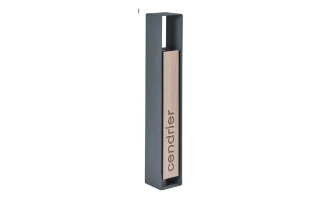 Cendrier urbain 1,5 L en HPL coloris chêne clair et acier anthracite