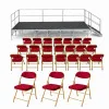 Lot chaises pliantes en velours rouge et podium de spectacle