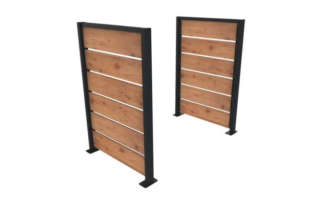 Cache conteneur poubelle 2 pans en HPL coloris pin Tyrol et acier