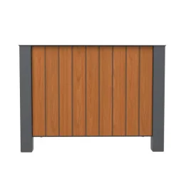 jardinière urbaine carrée vue latérale de l'habillage HPL coloris teck
