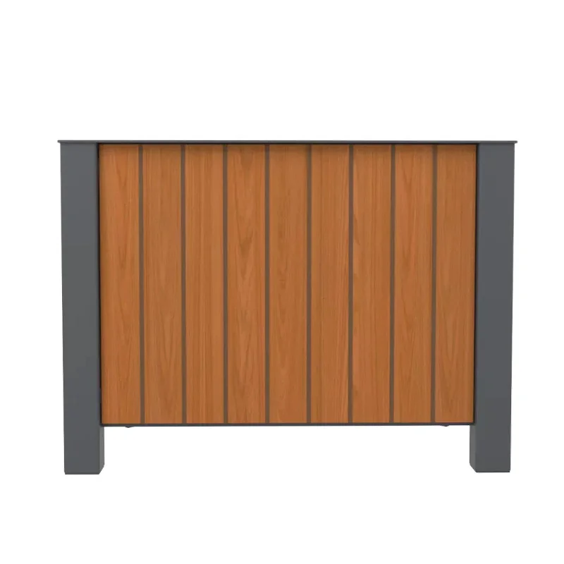 jardinière urbaine carrée vue latérale de l'habillage HPL coloris teck