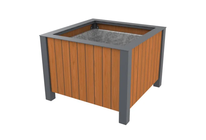 jardinière urbaine carrée 300 L en métal et HPL coloris teck