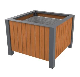 jardinière urbaine carrée 300 L en métal et HPL coloris teck