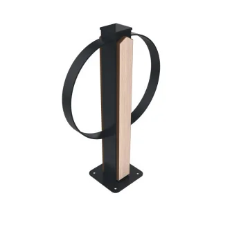 Support à vélo boucles en acier anthracite 7016 et HPL coloris chêne clair