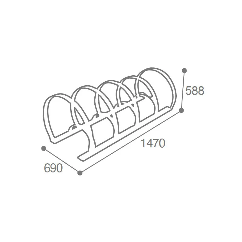 dimensions du rack à vélos cercles plats en acier 5 à 8 places