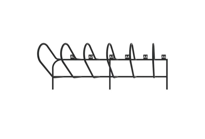 Rack à vélos 6 places numérotées vue de face