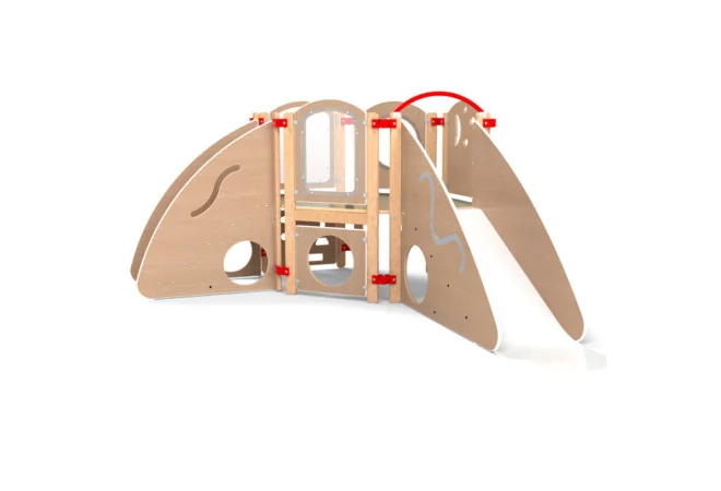 Parcours motricité enfant grand modèle en angle coloris bois