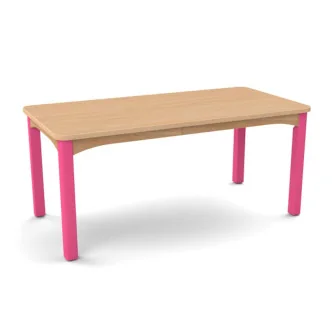 Table écolier 120 x 60 cm plateau coloris hêtre et piètement framboise